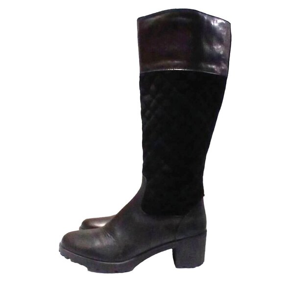 The Flexx Womens Leather Boot Size 7 Black Quilted Knee High Equestrian Riding - Picture 1 of 9